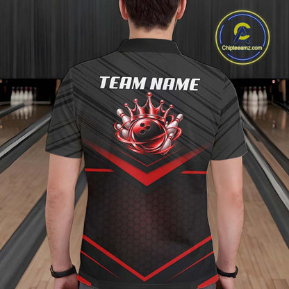 Custom Black and Red Bowling Shirt for Men Crown Bowling Ball Jersey Polo & 1/4 Zip QZT1393