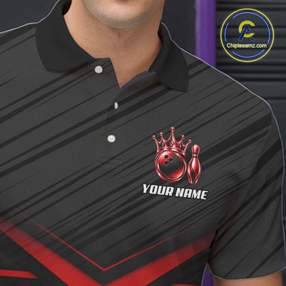 Custom Black and Red Bowling Shirt for Men Crown Bowling Ball Jersey Polo & 1/4 Zip QZT1393