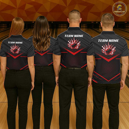 Custom Black and Red Bowling Shirt for Men Crown Bowling Ball Jersey Polo & 1/4 Zip QZT1393