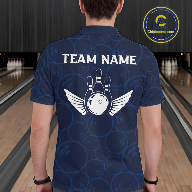 Custom Blue Angel Wings Bowling Shirt for Men Bowling Jersey Polo & 1/4 Zip QZT1394