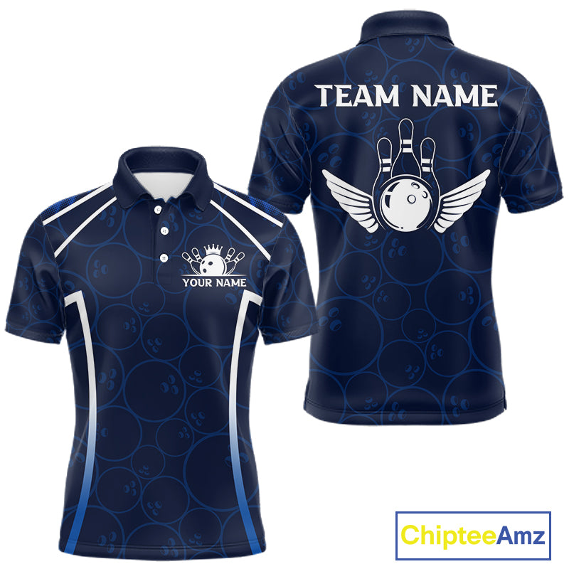 Custom Blue Angel Wings Bowling Shirt for Men Bowling Jersey Polo & 1/4 Zip QZT1394