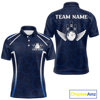 Custom Blue Angel Wings Bowling Shirt for Men Bowling Jersey Polo & 1/4 Zip QZT1394