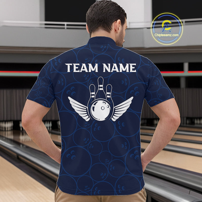 Custom Blue Angel Wings Bowling Shirt for Men Bowling Jersey Polo & 1/4 Zip QZT1394