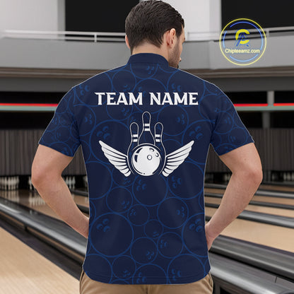Custom Blue Angel Wings Bowling Shirt for Men Bowling Jersey Polo & 1/4 Zip QZT1394
