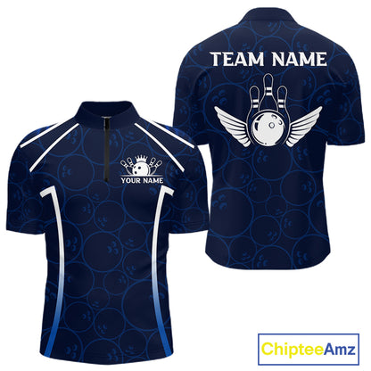 Custom Blue Angel Wings Bowling Shirt for Men Bowling Jersey Polo & 1/4 Zip QZT1394