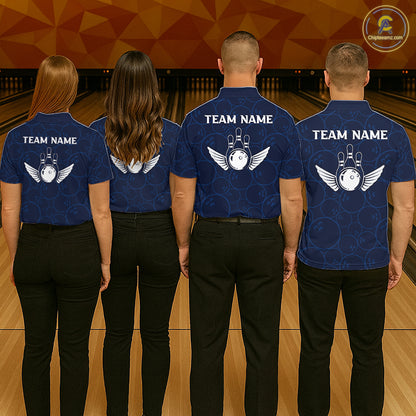 Custom Blue Angel Wings Bowling Shirt for Men Bowling Jersey Polo & 1/4 Zip QZT1394