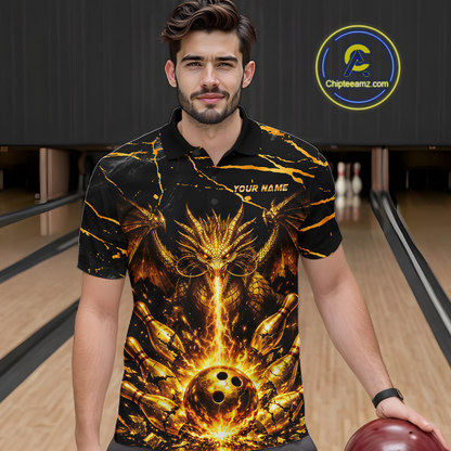 Custom Black and Gold Bowling Shirt Dragon Bowling Jersey League for Men Polo & 1/4-Zip Outfit QZT834