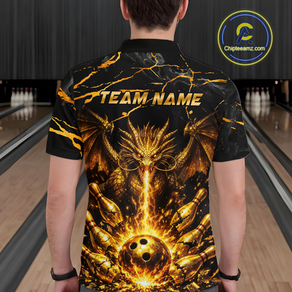 Custom Black and Gold Bowling Shirt Dragon Bowling Jersey League for Men Polo & 1/4-Zip Outfit QZT834