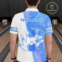 Load image into Gallery viewer, Person wearing a bowling-themed shirt with 'TEAM NAME' on a bowling alley background