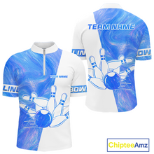 Load image into Gallery viewer, Bowling-themed sports jersey with blue and white design on a white background, featuring 'Chiptee Amz' branding.