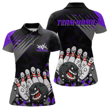 Load image into Gallery viewer, Custom Purple Funny Bowling Shirt Crazy Bowling Jersey Women Polo &amp; 1/4 Zip Bowling Outfit QZT785