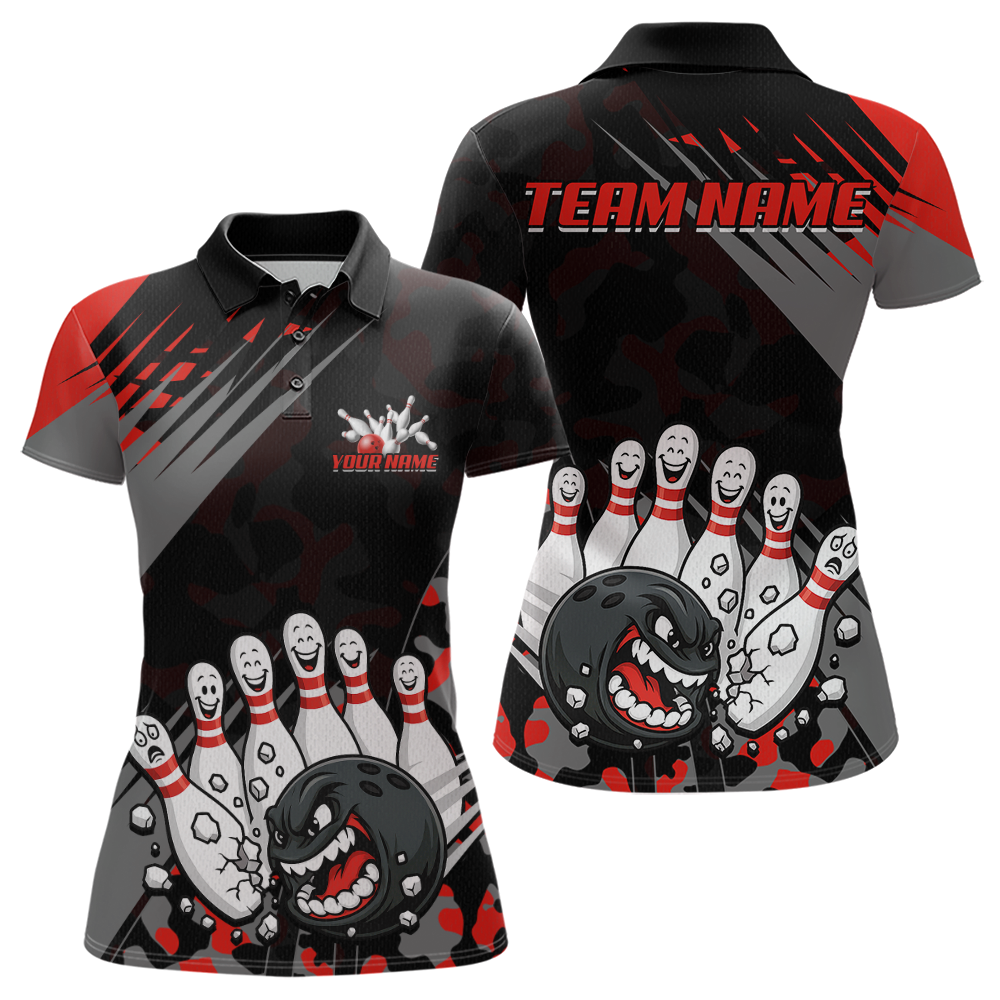Custom Red Funny Bowling Shirt Crazy Bowling Jersey Women Polo & 1/4 Zip Bowling Outfit QZT785