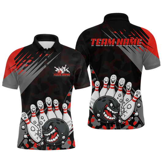 Custom Red Funny Bowling Shirt Crazy Bowling Jersey Men Polo & 1/4 Zip Bowling Outfit QZT785