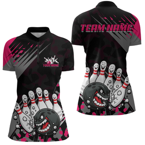 Custom Pink Funny Bowling Shirt Crazy Bowling Jersey Women Polo & 1/4 Zip Bowling Outfit QZT785