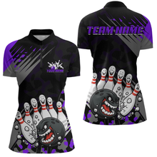 Load image into Gallery viewer, Custom Purple Funny Bowling Shirt Crazy Bowling Jersey Women Polo &amp; 1/4 Zip Bowling Outfit QZT785