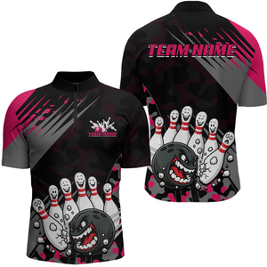 Custom Pink Funny Bowling Shirt Crazy Bowling Jersey Men Polo & 1/4 Zip Bowling Outfit QZT785