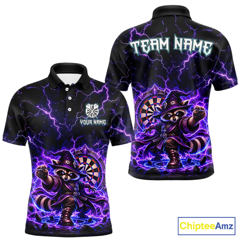 Custom Wizard Raccoon Darts Shirt for Men Lightning Thunder Dart Team Jersey Polo & Quarter-Zip DHT80