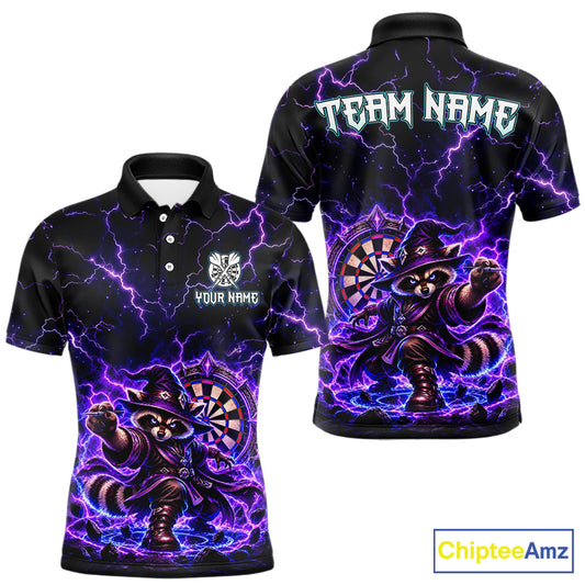 Custom Wizard Raccoon Darts Shirt for Men Lightning Thunder Dart Team Jersey Polo & Quarter-Zip DHT80