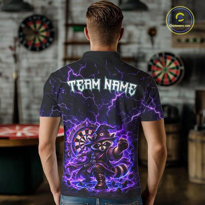 Custom Wizard Raccoon Darts Shirt for Men Lightning Thunder Dart Team Jersey Polo & Quarter-Zip DHT80