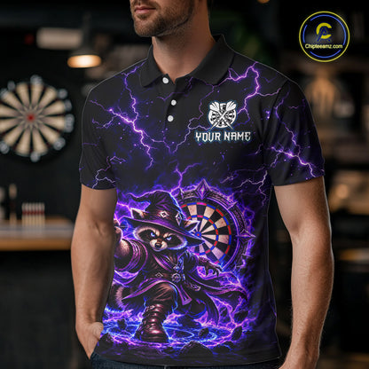 Custom Wizard Raccoon Darts Shirt for Men Lightning Thunder Dart Team Jersey Polo & Quarter-Zip DHT80