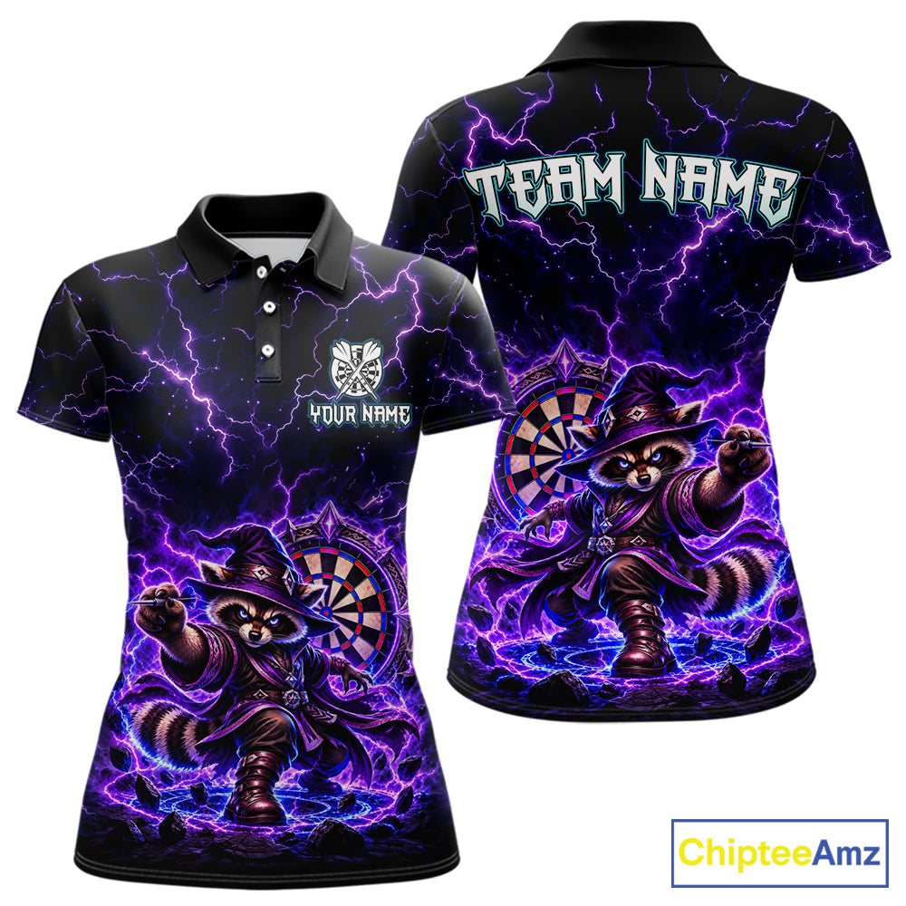 Custom Wizard Raccoon Darts Shirt for Women Lightning Thunder Dart Team Jersey Polo & Quarter-Zip DHT80