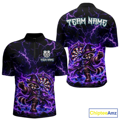 Custom Wizard Raccoon Darts Shirt for Men Lightning Thunder Dart Team Jersey Polo & Quarter-Zip DHT80