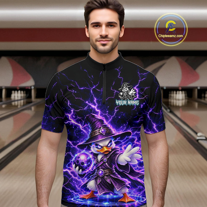 Custom Wizard Duck Bowling Shirts for Men Funny Thunder Bowling Jersey QZT1330