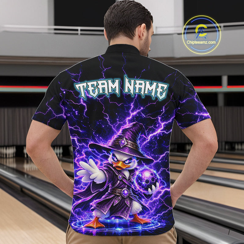 Custom Wizard Duck Bowling Shirts for Men Funny Thunder Bowling Jersey QZT1330