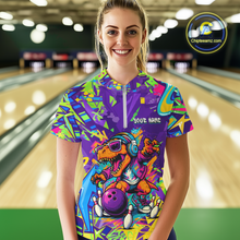 Load image into Gallery viewer, Custom Funny Graffiti Dinosaur Bowling Shirt Polo &amp; 1/4 Zip Bowling Jersey for Women Bowling Outfit QZT795
