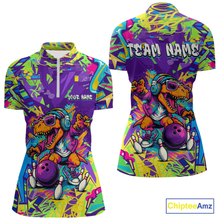 Load image into Gallery viewer, Custom Funny Graffiti Dinosaur Bowling Shirt Polo &amp; 1/4 Zip Bowling Jersey for Women Bowling Outfit QZT795