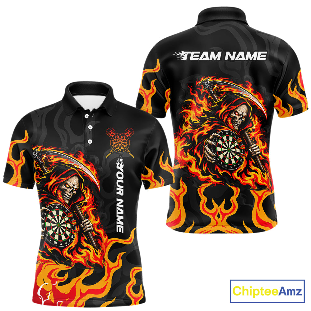 Custom Orange Flame Grim Reaper Dart Shirt for Men Dart Team Jersey Polo & 1/4-Zip DHT104