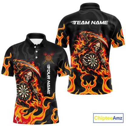 Custom Orange Flame Grim Reaper Dart Shirt for Men Dart Team Jersey Polo & 1/4-Zip DHT104