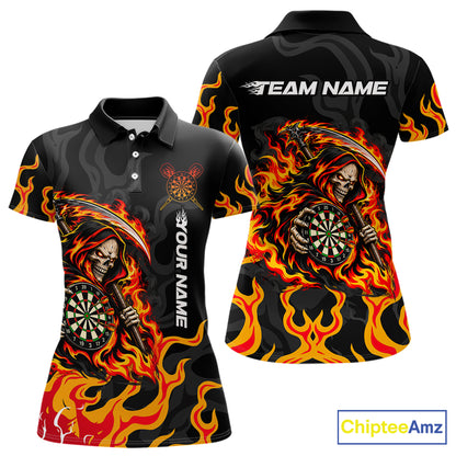 Custom Orange Flame Grim Reaper Dart Shirt for Women Dart Team Jersey Polo & 1/4-Zip DHT104