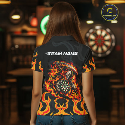 Custom Orange Flame Grim Reaper Dart Shirt for Women Dart Team Jersey Polo & 1/4-Zip DHT104
