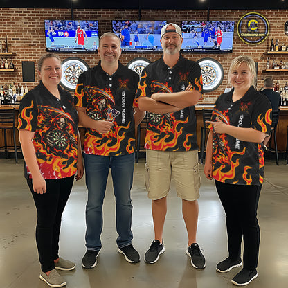 Custom Orange Flame Grim Reaper Dart Shirt for Men Dart Team Jersey Polo & 1/4-Zip DHT104