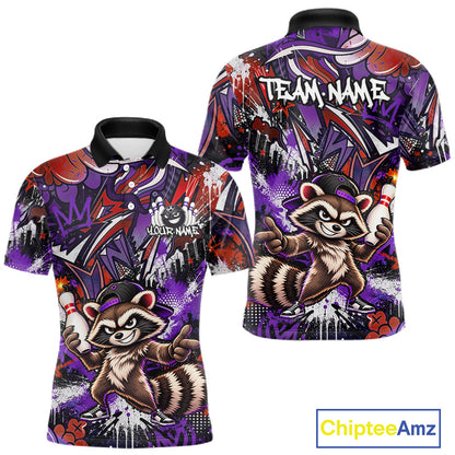 Custom Graffiti Raccoon Bowling Shirt for Men Funny Bowling Jersey Polo & 1/4 Zip QZT1396