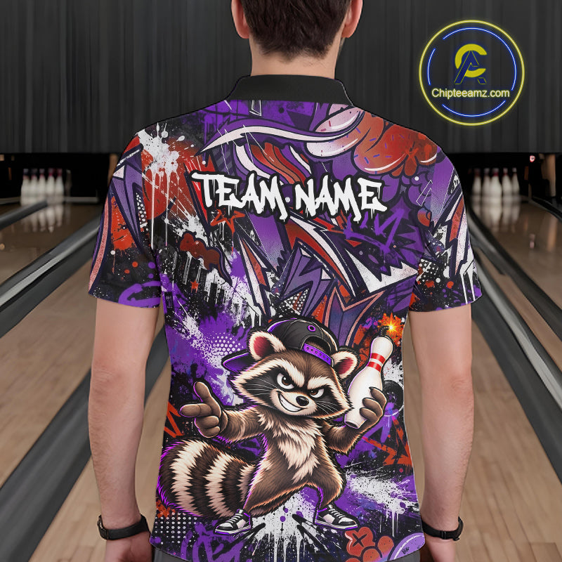 Custom Graffiti Raccoon Bowling Shirt for Men Funny Bowling Jersey Polo & 1/4 Zip QZT1396