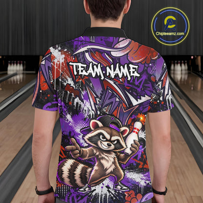 Custom Graffiti Raccoon Bowling Shirt for Men Funny Bowling Jersey Polo & 1/4 Zip QZT1396