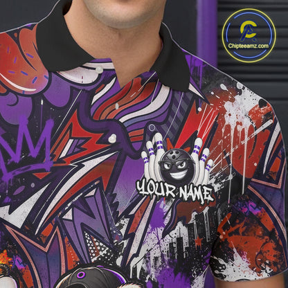 Custom Graffiti Raccoon Bowling Shirt for Men Funny Bowling Jersey Polo & 1/4 Zip QZT1396