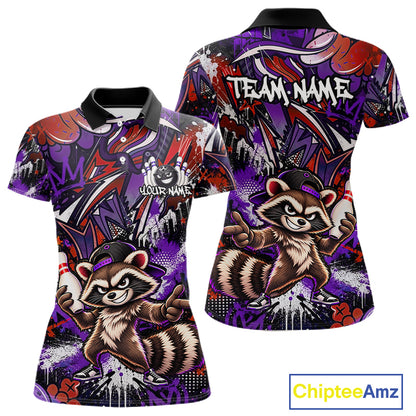 Custom Graffiti Raccoon Bowling Shirt for Women Funny Bowling Jersey Polo & 1/4 Zip QZT1396