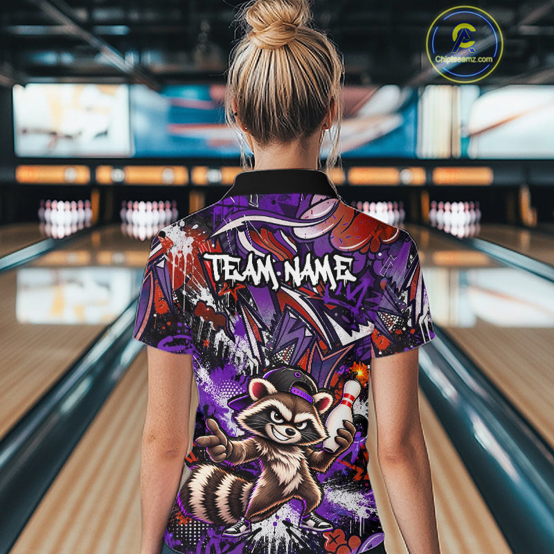 Custom Graffiti Raccoon Bowling Shirt for Women Funny Bowling Jersey Polo & 1/4 Zip QZT1396