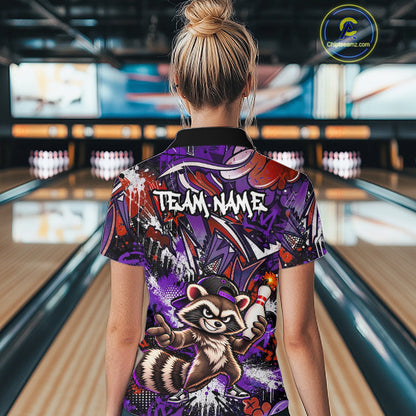 Custom Graffiti Raccoon Bowling Shirt for Women Funny Bowling Jersey Polo & 1/4 Zip QZT1396