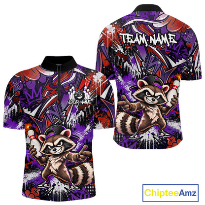 Custom Graffiti Raccoon Bowling Shirt for Men Funny Bowling Jersey Polo & 1/4 Zip QZT1396