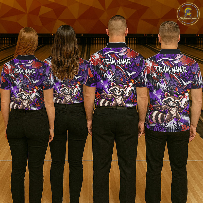Custom Graffiti Raccoon Bowling Shirt for Men Funny Bowling Jersey Polo & 1/4 Zip QZT1396