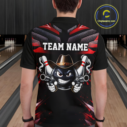 Custom Black & Red Funny Cowboy Bowling Shirt for Men Polo & 1/4-Zip Bowling League QZT840