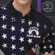 Load image into Gallery viewer, Custom American Flag Funny Bowling Team Shirt for Men Polo &amp; Quarter-Zip Bowling Jersey Blue Red White QZT928