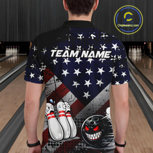 Load image into Gallery viewer, Custom American Flag Funny Bowling Team Shirt for Men Polo &amp; Quarter-Zip Bowling Jersey Blue Red White QZT928