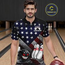 Load image into Gallery viewer, Custom American Flag Funny Bowling Team Shirt for Men Polo &amp; Quarter-Zip Bowling Jersey Blue Red White QZT928