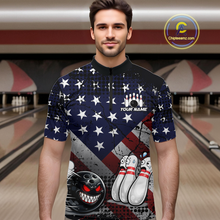 Load image into Gallery viewer, Custom American Flag Funny Bowling Team Shirt for Men Polo &amp; Quarter-Zip Bowling Jersey Blue Red White QZT928