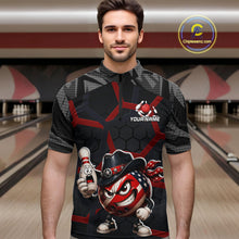 Load image into Gallery viewer, Man wearing a custom bowling shirt with a design on a bowling alley background